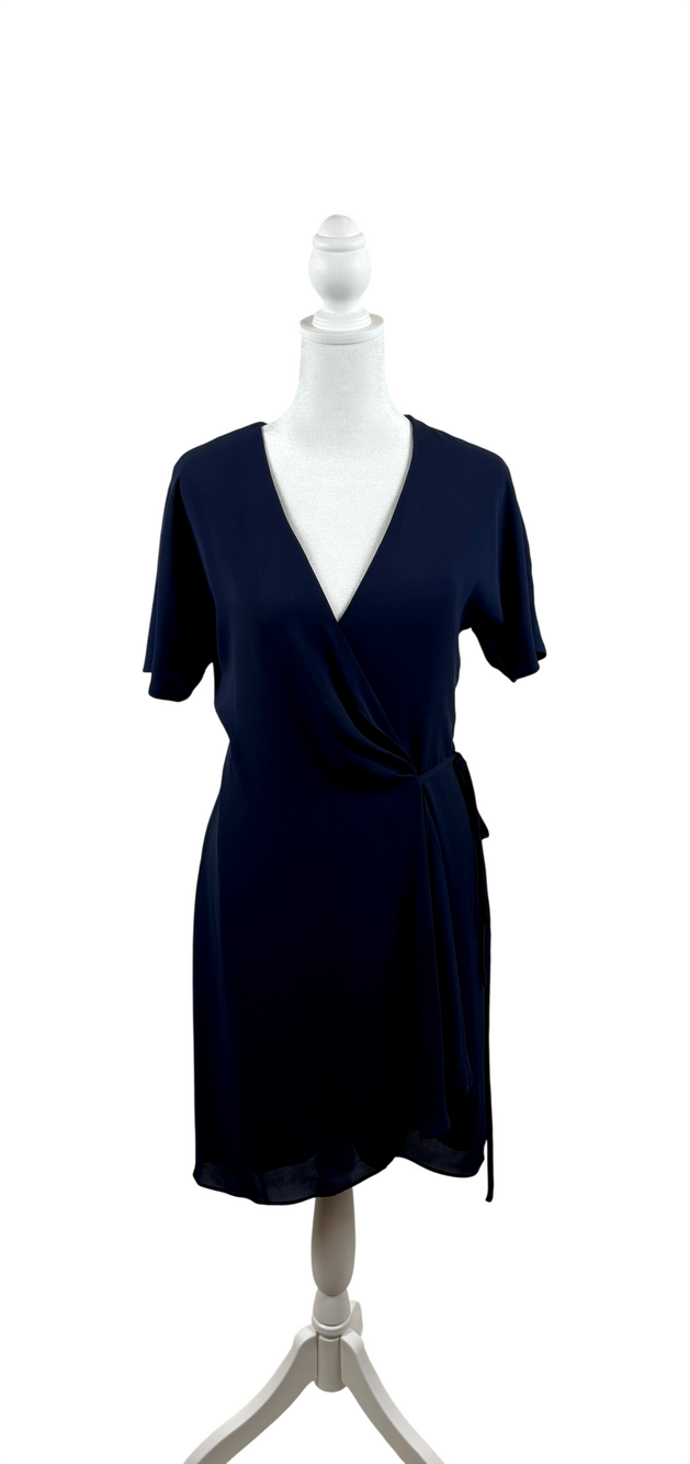 Babaton navy wrap dress with v-neckline and side tie size XS